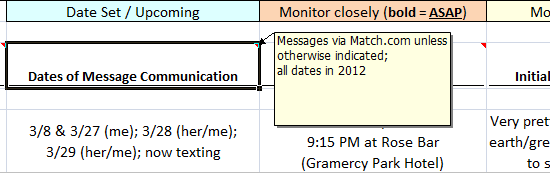 Dating spreadsheet: annotation